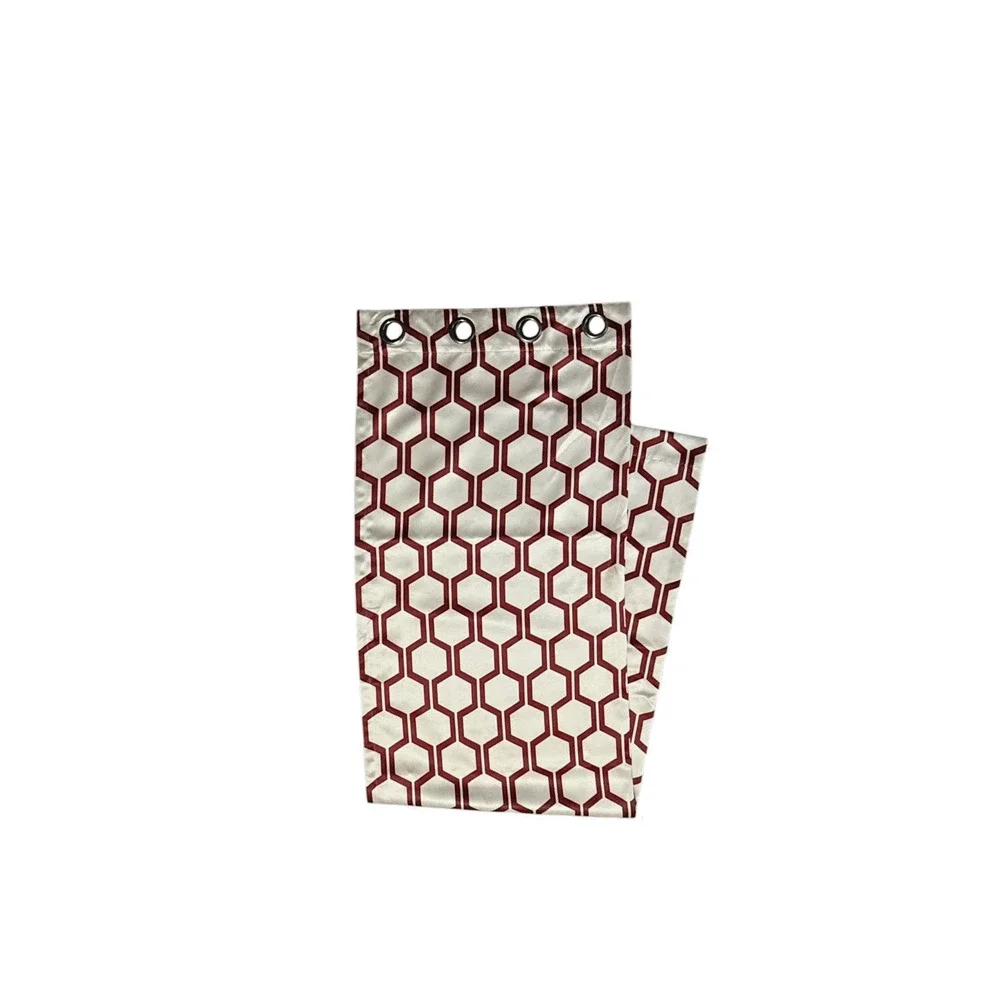 Pair of Tan Red Geo Print Curtains Satin Faux Silk Grommets 2 Panels Drapes 84